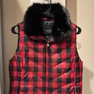 Talbots Buffalo Check Vest with removable faux fur collar